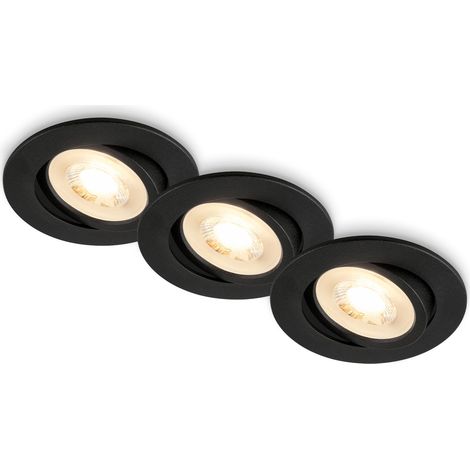 Set de 3 spots LED encastrables 230V plats, orientables, lumière blanche chaude, spot encastrable, spots plafond, extra plat, 8x2,2 cm, noir (1/5)