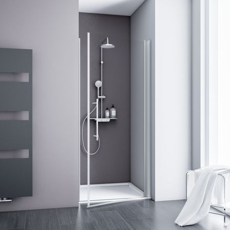 Schulte – Porte de douche pivotante 80 cm – Verre de sécurité 5 mm transparent anticalcaire – Profilé alu-argenté – Ouverture extérieure