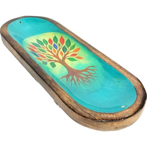 Bandeja portaincienso de madera turquesa árbol de la vida 28 cm (1/5)
