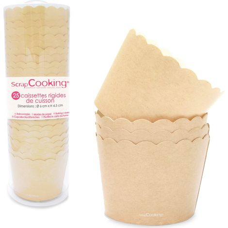 SCRAP COOKING - Set di 25 pirottini da forno per cupcake e muffin - Colore carta Kraft - Decorazioni Custodie Tazze per pasticceria - Tenuta in cottura al forno beige - 5079 (1/4)