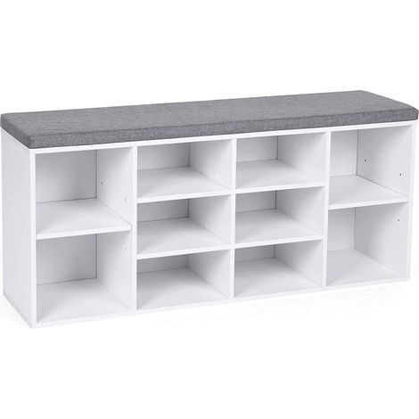 Banco zapatero estante para zapatos 104 x 30 x 48 cm mueble de almacenamiento 10 compartimentos con cojín para recibidor blanco 120000216 (1/5)