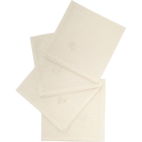 Lot de 4 Serviettes de Table Brodé "Joy" 40x40cm Blanc (1/3)