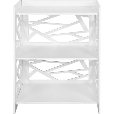 Table de chevet design ajouré en bois plastique blanc étanche sans odeur meuble de rangement moderne facile à monter (1/5)