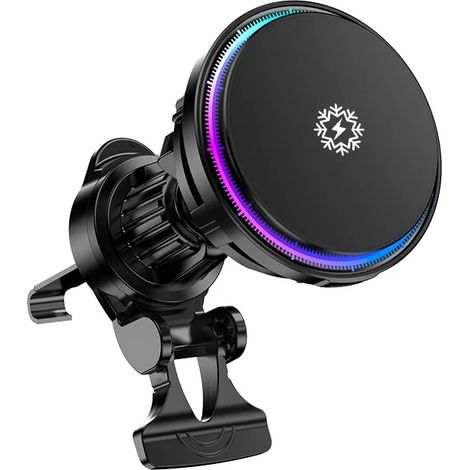 Chargeur de voiture magnétique sans fil avec refroidissement par glace, station de charge rapide pour iPhone 15, 14, 13 et 12 Pro Max, support de téléphone de voiture MacSafe (1/5)
