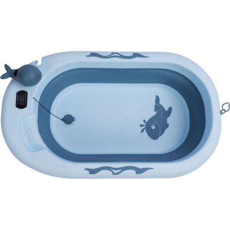 Faltbare Babybadewanne mit Temperatursensor, faltbar, dicke Wände, geeignet zum Sitzen und Liegen, saphirblau (1/5)
