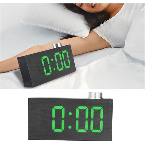Drehbarer LED-Wecker in Holzoptik, trendiger digitaler LED-Wecker mit Schlummerfunktion und Thermometer, für Zuhause, Schule oder Büro, smarter und kreativer Wecker, grün (1/5)