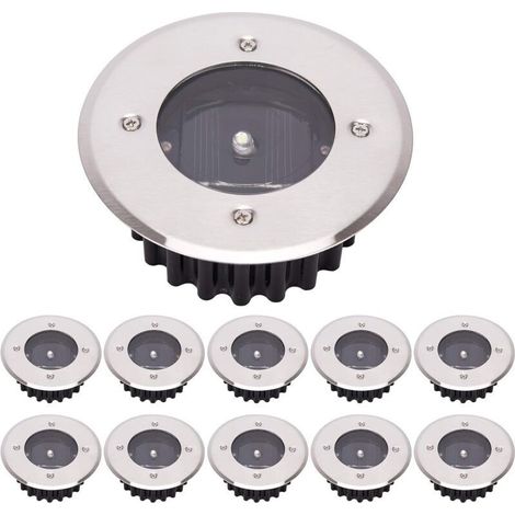 LED-Solar-Bodenleuchten, 10er-Pack, Außenbeleuchtung, Straßenbeleuchtung, Untergrundbeleuchtung, IP65 wasserdicht (Kaltweiß, rund) [Energieklasse A+]