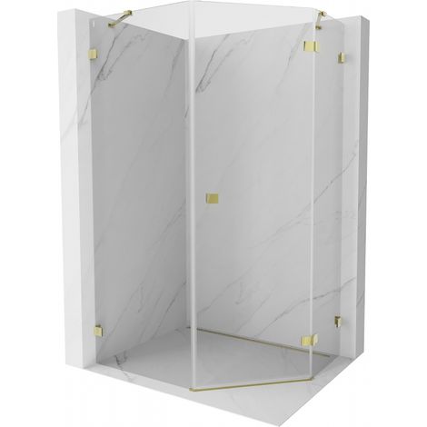Mexen Lunar cabine de douche pentagonale pivotante droite 80 x 100 cm, transparent, dorée - 831-080P-100L-50-00-P (1/5)