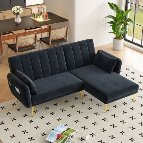 Ecksofa mit Schlaffunktion L-Form verstellbar Samt OKMYHOME (1/5)
