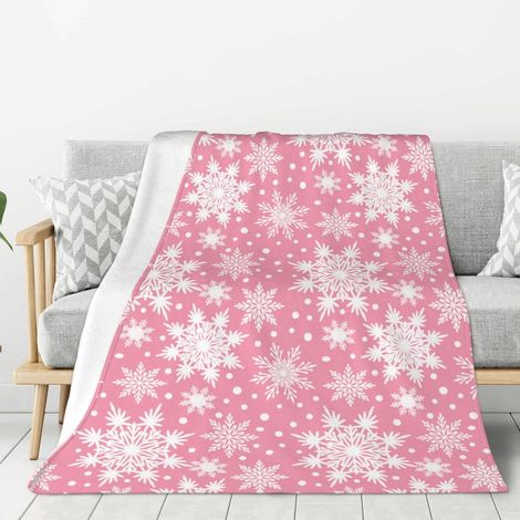 Plaid De Noël - Flanelle Polaire Motif Flocon De Neige - Pour Canapé Chambre Ou Décoration Intérieure - 130 x 100 cm - Rose (1/5)