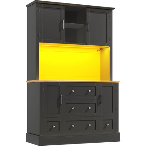 ELVMI Meuble de rangement avec 3 Tiroirs et LED contrôlée par application pour Cuisine en MDF 115 x 40 x 180 cm Noir (1/5)