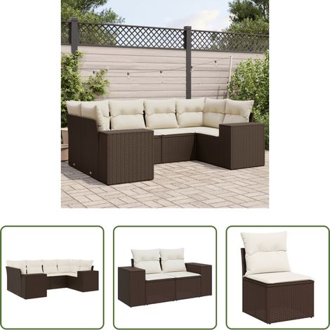 vidaXL Rattan - 6-tlg. Garten-Sofagarnitur mit Kissen Braun Poly Rattan (1/5)