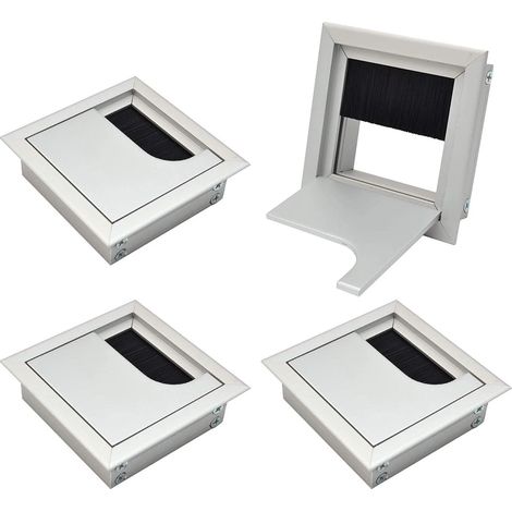 Lot de 4 cache-câbles carrés 80x80mm pour bureau encastré, organisateur de câbles pour meubles, passage de câbles en aluminium anodisé argent (1/4)