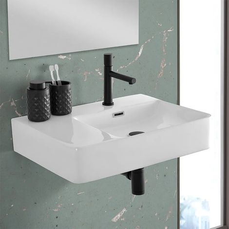 Lavabo sospeso 60x43 in ceramica lucida con ripiano a sinistra (1/5)