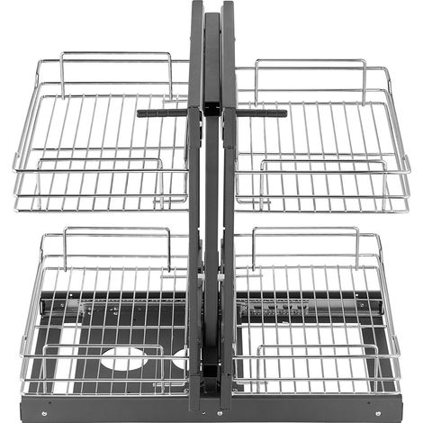 Organisateur d'angle coulissant à ouverture minimale de 38 cm (15 po), organisateur de placard de cuisine à 2 niveaux et 4 étagères, panier de rangement en acier au carbone chromé, compatible avec les (1/5)