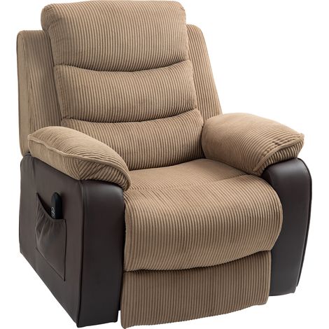 Overstuffed Corduroy Electric Lift Recliner Chair  Brown (1/5)