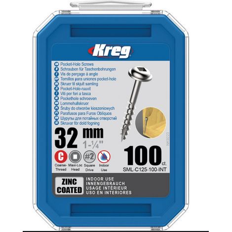 KREG 32 mm Zinkschraube mit Grobgewinde - Packung mit 100 Schrauben - SML-C125-100-INT