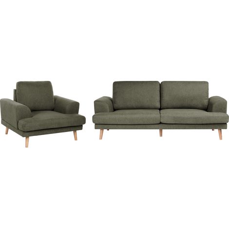 Conjunto de sala de estar 4 plazas moderno de tela cojines de respaldo reposabrazos curvados anchos verde Kildal