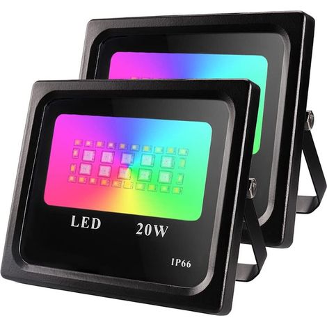 20W RGB Projecteur LED Projecteur Extérieur Dimmable IP66 Étanche Projecteur Extérieur Multicolore Contrôle pour Intérieur Halloween Fête Terrasse Jardin (17.5x17x10CM) (1/5)