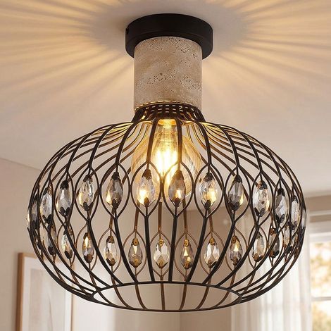 LED Deckenlampe Deckenleuchte Wohnzimmerlampe Kristalle Schwarz Metall Ø 38 cm (1/5)