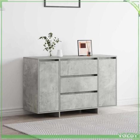 Buffet bas gris béton 120x41x75 cm en bois d'ingénierie - 2 portes et tiroir, design contemporain (1/5)