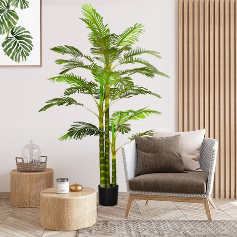 Palmier Artificiel Areca 190 Arbre 30 Feuilles Décoration Intérieure Extérieure Ø19, Aménagement Extérieur Vert 5x190cm