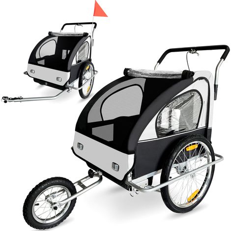 SAMAX Remorque Vélo convertible Jogger 2en1 Enfant - en Blanc/Noir - Silver Frame (1/5)
