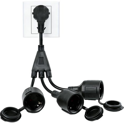 Cable de extensión JSSEVN con 3 tomas de corriente, cable de extensión 3 en 1, protección IP44 para uso en interiores y exteriores, adaptador de enchufe. (1/5)