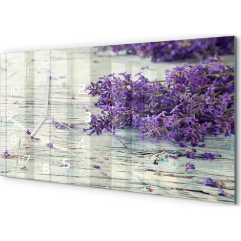 Horloge Murale Grand Format 60x30 cm Verre Trempé Silencieuse Design Élégant Lavande (1/5)