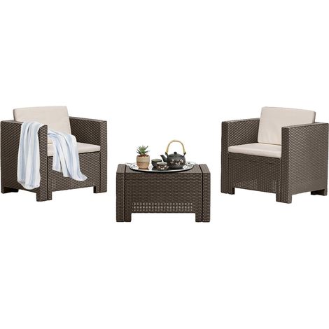 Dmora - Set salotto da esterno Camini, Salottino outdoor, Set da balcone o giardino, Composizione soggiorno per esterni, Made in Italy, Marrone
