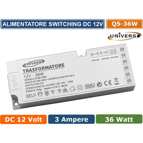ALIMENTATORE SWITCHING DC 12V 36W 3A 6 USCITE 3 INGRESSO SENSORE PER STRIP LED (1/4)
