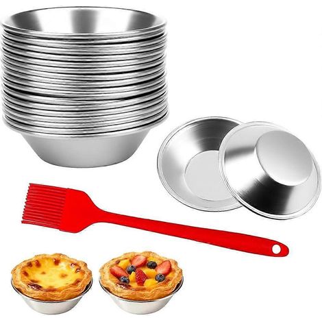Ensemble de 20 moules à tartelettes aux œufs en aluminium, réutilisables, convenant également à la confection de puddings, gâteaux, cupcakes, etc. (1/5)