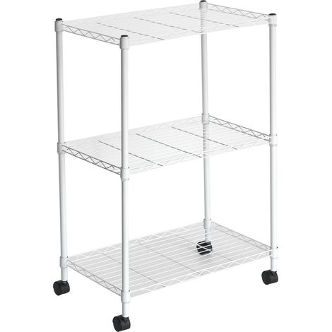 Estantería Metálica con Rejilla CATTERHOUSE Klaus 80 - 56x35x80 cm Estantería de Almacenaje Color Blanco con Ruedas y 3 Baldas Soporta hasta 105 kg (1/4)