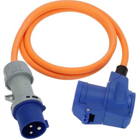 Câble Adaptateur CEE de Camping avec fiche CEE et coupleur coudé avec Contact de Protection Inclus, multiprise combinée avec indicateur de Tension LED 1,5 m, 230 V/16 A