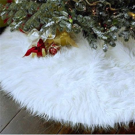 Jupe sapin Noël blanche 90 cm, fausse fourrure couvre-base, décor joyeux Noël et fêtes (1/4)