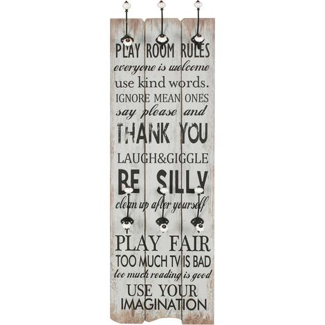 vidaXL Perchero de pared THANK YOU con 6 ganchos 120x40 cm (1/2)
