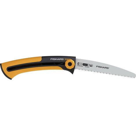 Fiskars Retractable Hand Saw for Wood Panels and Boards, Fine Tooth, 16 cm Stainless Steel Blade, Black/Orange, Model SW72, Xtract Series (1/2)