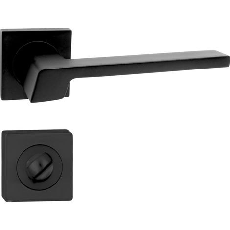 domino Türgriff Drückergarnitur WC - Badezimmer Set mit quadratischen Rosetten für Badezimmertüren Set WC - Rosetten-Garnitur Türbeschläge aus Aluminium Schwarz CANTORO-QR BLACK (1/5)