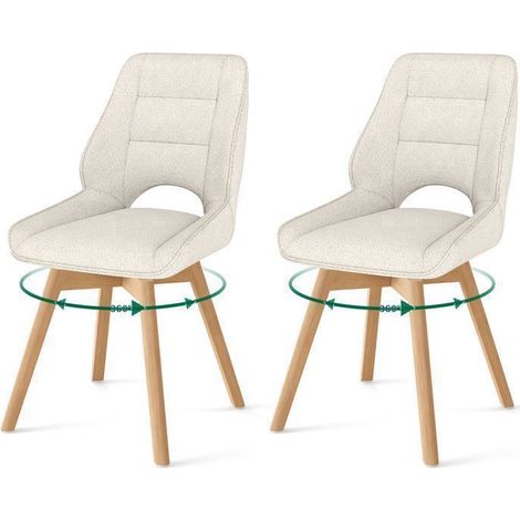 WAFTING Lot de 2 Chaises de Salle à Manger Pivotante, Chaise de Cuisine Scandinave, Pieds en bois massif, Beige
