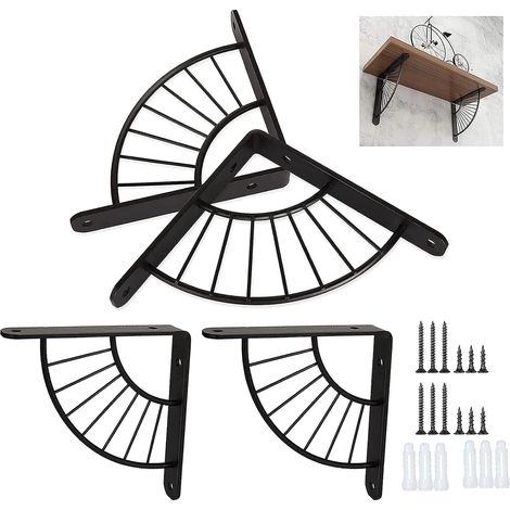4PCS Support d'étagère Murale Noire 150×150MM Robuste Equerre Metal Etagere Support Etagere Mural Fixation pour Etagere Murale - Charge Maximale 50KG (1/5)