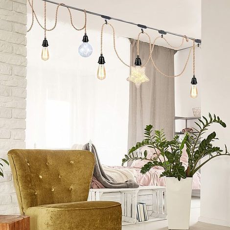 Lustre Corde, Rétro Douille E27 avec Fil électrique de 4,5 mètres et Interrupteur, Pour Lampe Suspension Corde(ampoule n'est pas inclus),Superma (1/4)