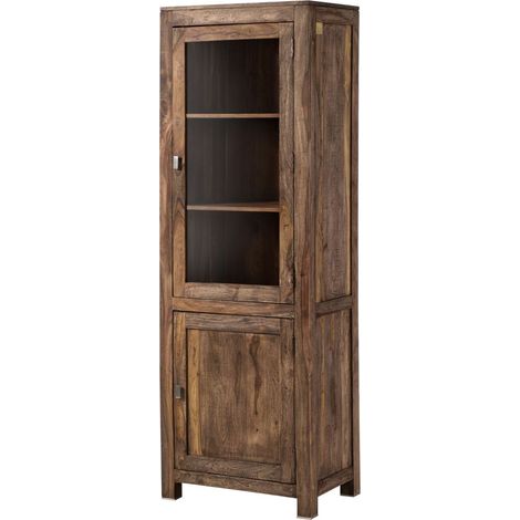 Vitrine Sheesham 65x42x190  grau geölt NATURE GREY 53