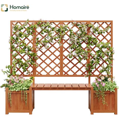 HOMAIRE Pflanzkübel en bois massif brun avec spalier, siège et grand espace pour jardin, Hof et terrasse (1/5)