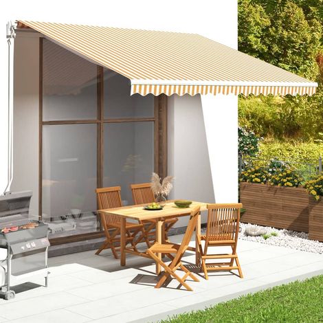Tissu de remplacement pour auvent,Auvent de rechange,pour balcon,terrasse Jaune et blanc 4x3,5 m -FR48595 (1/5)