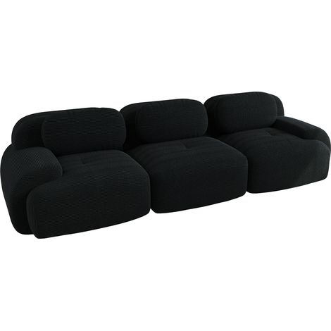 Sofá modular de 3 plazas en tejido de pana negro, sin montaje, 298 x 103 x 70 cm (1/5)