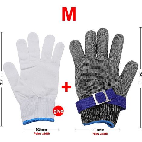 Gants De Maille Metal Maille Cuisine Gant Acier Anti Coupure，Gants De Travail Anti Coupure Et Anti Perforation De SéCurité Alimentaire ,Convient pour Ouvrir les Hutres (M,23.5cm)