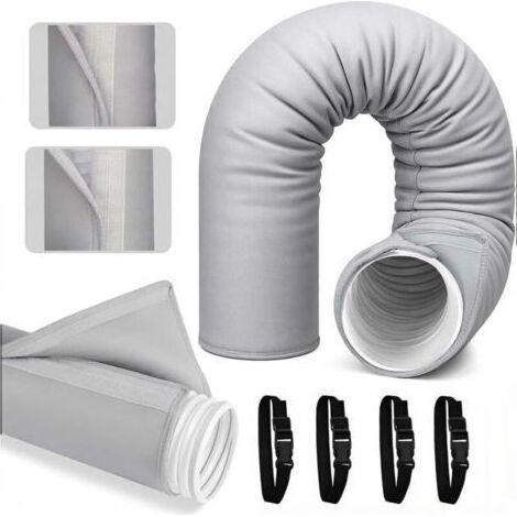Guaina isolante per tubo flessibile del condizionatore – Isolamento termico 150 cm x 53 cm – Per tubi da 12,7 cm e 15 cm – 3 fascette ad anello (1/5)
