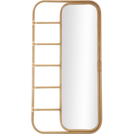 Specchio da terra in rattan con aste appendiabiti per bagni e camere da letto (1/4)