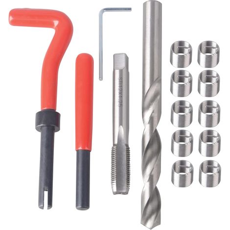Kit de reparación de roscas Helicoil M12 x 1,25 mm, herramientas para reparación de roscas, kit de inserción de roscas, juego de herramientas manuales compatibles para reparación de automóviles. (1/5)