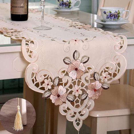 Chemins de table luxueux en polyester brodé, nappes pour décoration de table champêtre pour mariage en extérieur (1/3)